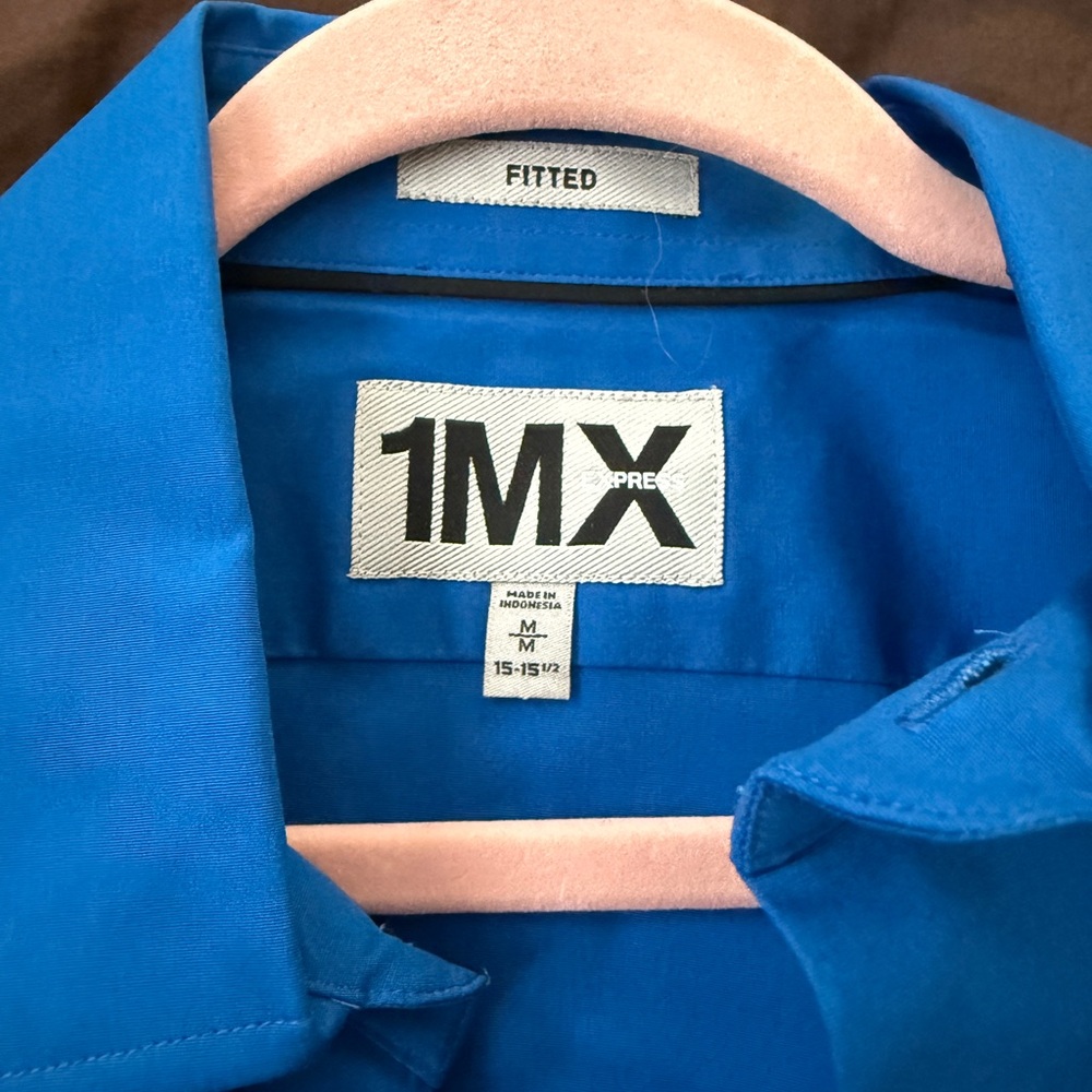 Fitted Express 1MX Men's Blue Dress Shirt - Picture 3 of 3